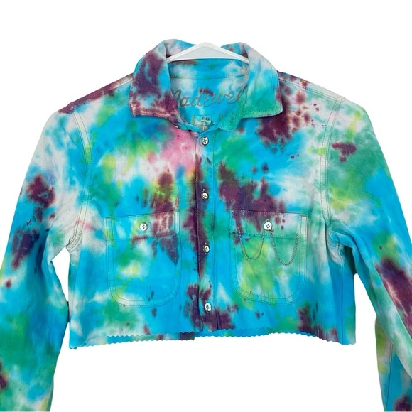 Madewell Tie Dye Crop Button Down Shirt Womens Size XS Top Handmade Blue Multi - Picture 3 of 13